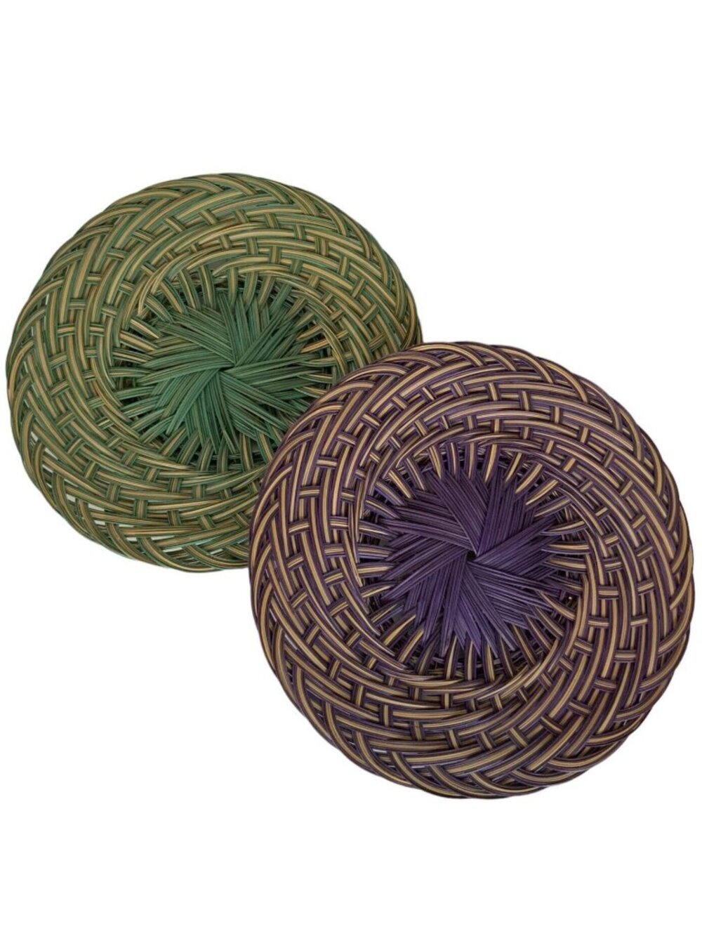 Woven Wicker Chargers Wall Decor Set Of 6 Round Disks Purple & Green Large Boho